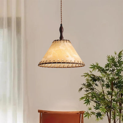 Wood & Fabric Pendant Light – Natural Hanging Lamp (E26/E27, Adjustable Height, 110-240V)