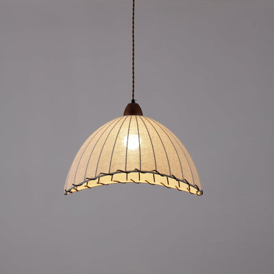 Wood & Fabric Pendant Light – Natural Hanging Lamp (E26/E27, Adjustable Height, 110-240V)