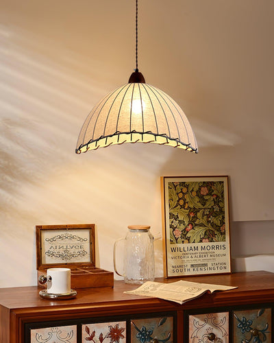 Wood & Fabric Pendant Light – Natural Hanging Lamp (E26/E27, Adjustable Height, 110-240V)