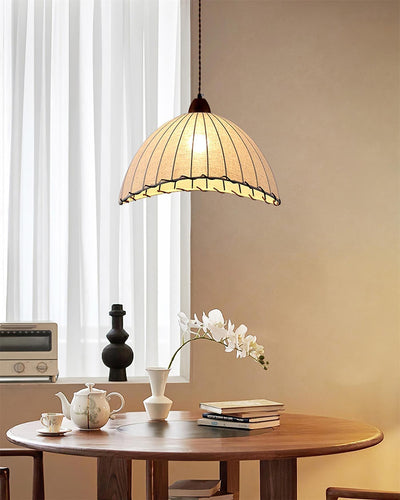 Wood & Fabric Pendant Light – Natural Hanging Lamp (E26/E27, Adjustable Height, 110-240V)