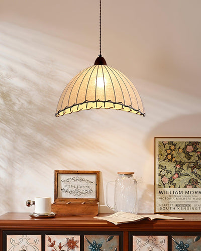 Wood & Fabric Pendant Light – Natural Hanging Lamp (E26/E27, Adjustable Height, 110-240V)