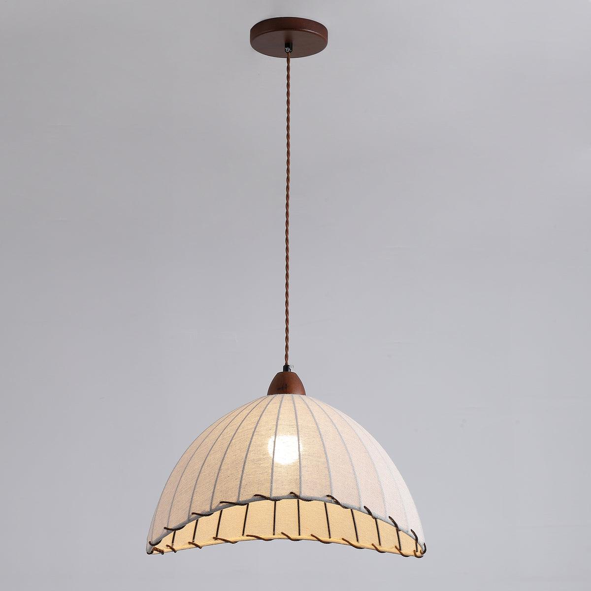 Wood & Fabric Pendant Light – Natural Hanging Lamp (E26/E27, Adjustable Height, 110-240V)