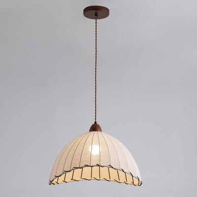 Wood & Fabric Pendant Light – Natural Hanging Lamp (E26/E27, Adjustable Height, 110-240V)