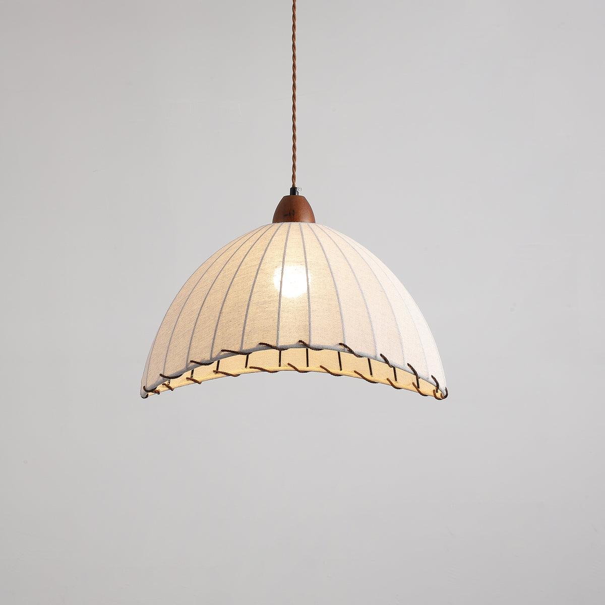 Wood & Fabric Pendant Light – Natural Hanging Lamp (E26/E27, Adjustable Height, 110-240V)