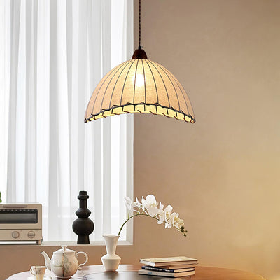 Wood & Fabric Pendant Light – Natural Hanging Lamp (E26/E27, Adjustable Height, 110-240V)