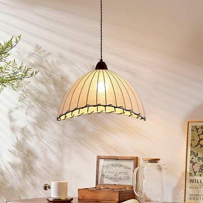 Wood & Fabric Pendant Light – Natural Hanging Lamp (E26/E27, Adjustable Height, 110-240V)