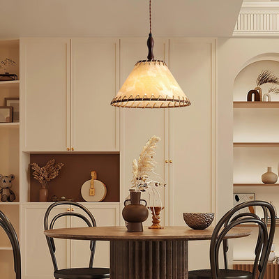 Wood & Fabric Pendant Light – Natural Hanging Lamp (E26/E27, Adjustable Height, 110-240V)