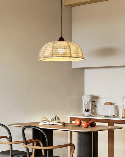 Wood & Fabric Pendant Light – Natural Hanging Lamp (E26/E27, Adjustable Height, 110-240V)