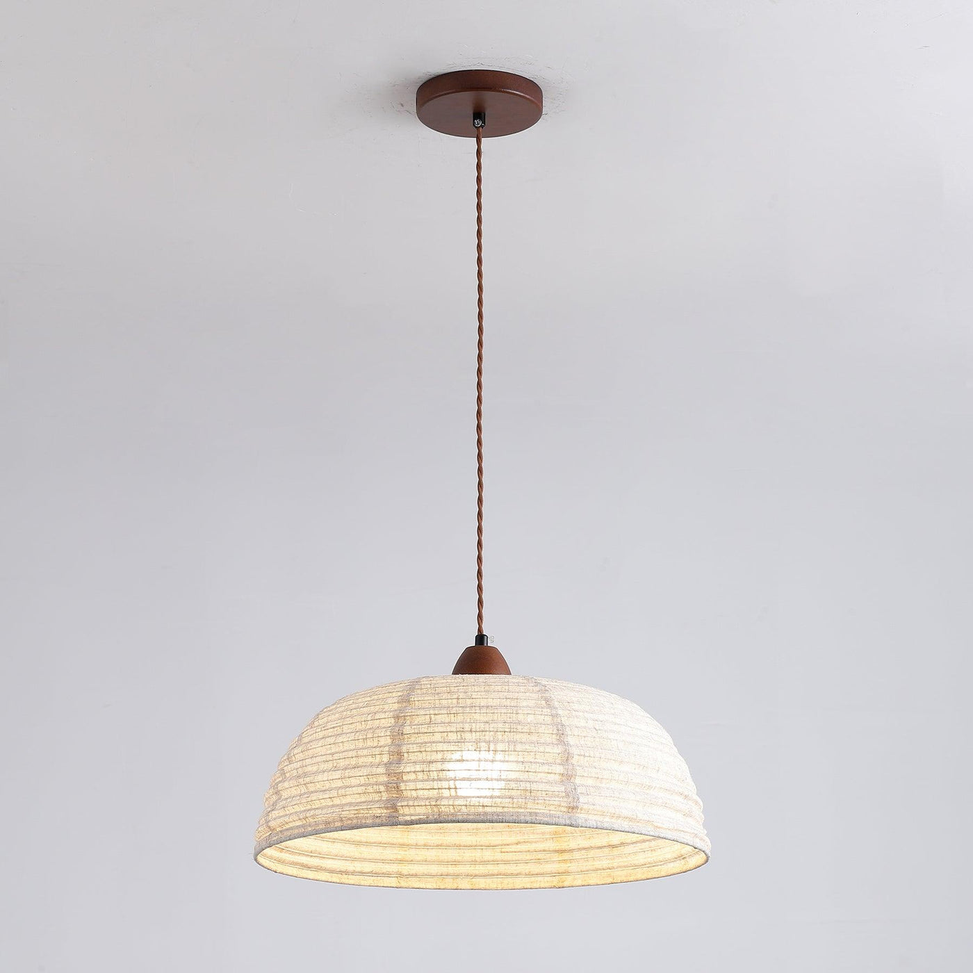 Wood & Fabric Pendant Light – Natural Hanging Lamp (E26/E27, Adjustable Height, 110-240V)