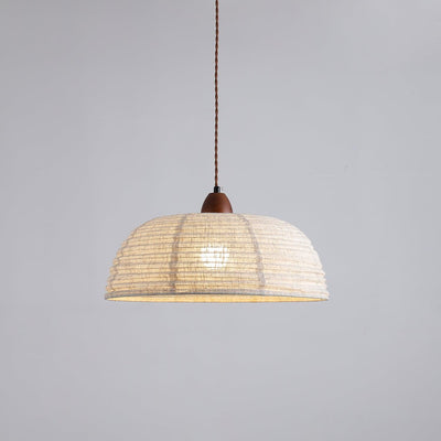 Wood & Fabric Pendant Light – Natural Hanging Lamp (E26/E27, Adjustable Height, 110-240V)