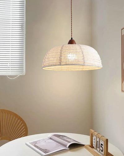 Wood & Fabric Pendant Light – Natural Hanging Lamp (E26/E27, Adjustable Height, 110-240V)