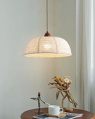 Wood & Fabric Pendant Light – Natural Hanging Lamp (E26/E27, Adjustable Height, 110-240V)