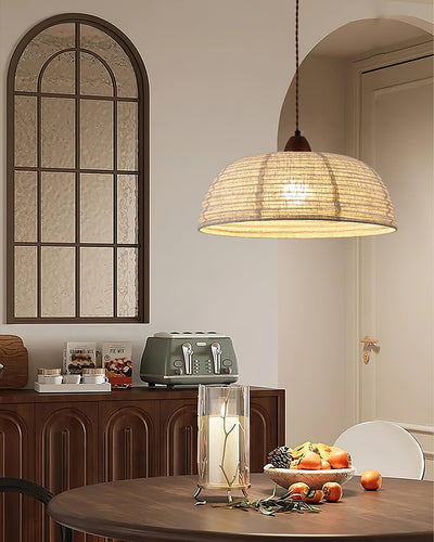 Wood & Fabric Pendant Light – Natural Hanging Lamp (E26/E27, Adjustable Height, 110-240V)