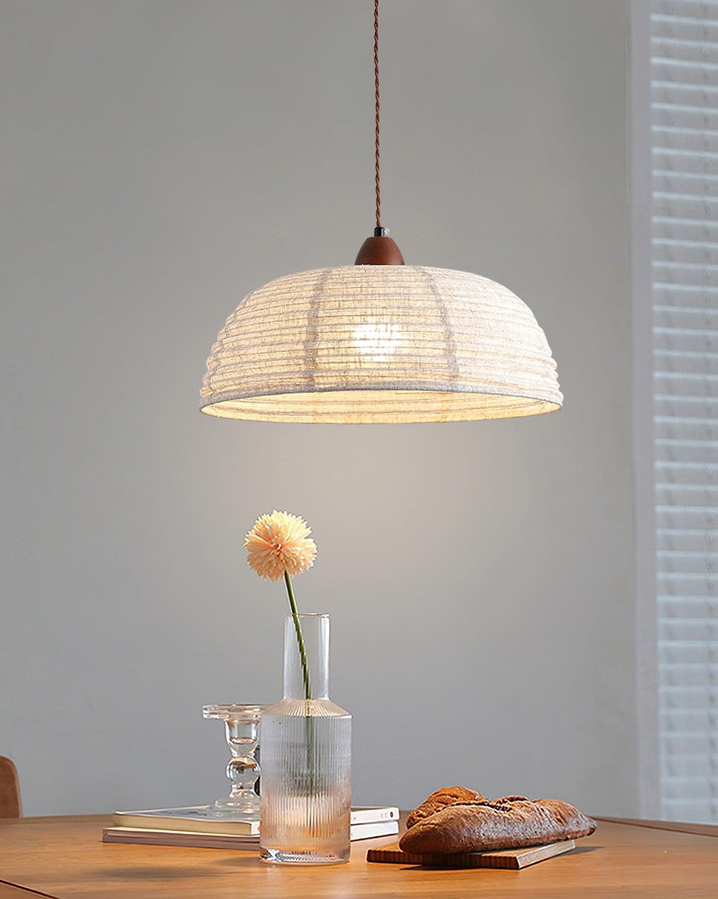 Wood & Fabric Pendant Light – Natural Hanging Lamp (E26/E27, Adjustable Height, 110-240V)