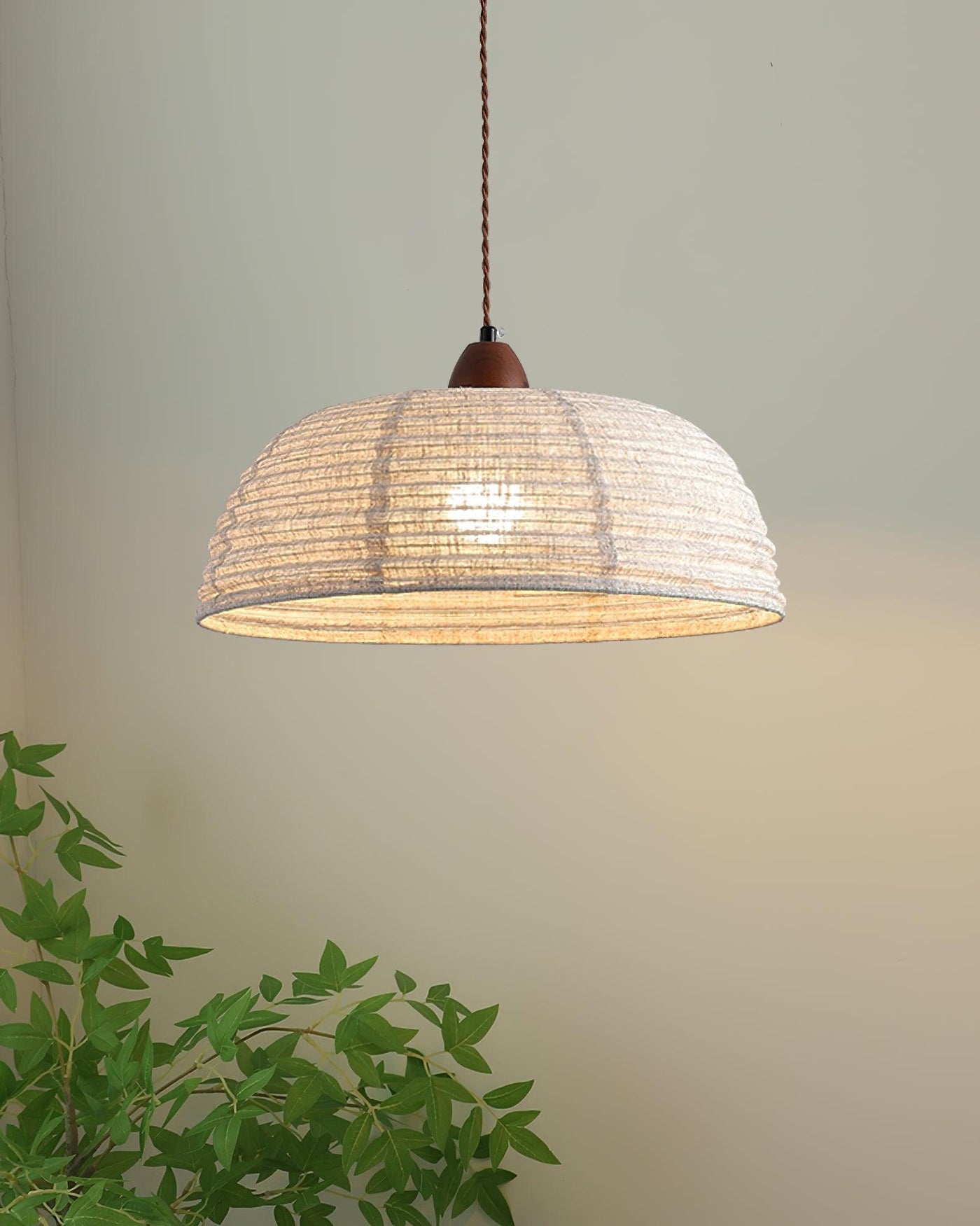 Wood & Fabric Pendant Light – Natural Hanging Lamp (E26/E27, Adjustable Height, 110-240V)