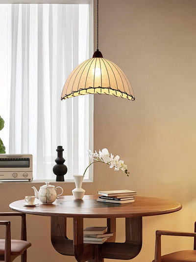Wood & Fabric Pendant Light – Natural Hanging Lamp (E26/E27, Adjustable Height, 110-240V)