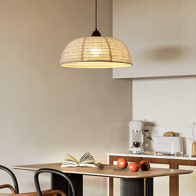 Wood & Fabric Pendant Light – Natural Hanging Lamp (E26/E27, Adjustable Height, 110-240V)
