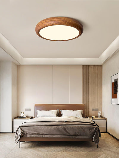 Nordic Round Wooden Ceiling Light – LED Flush Mount (Warm White 3000K, 18W-36W, 110-240V)