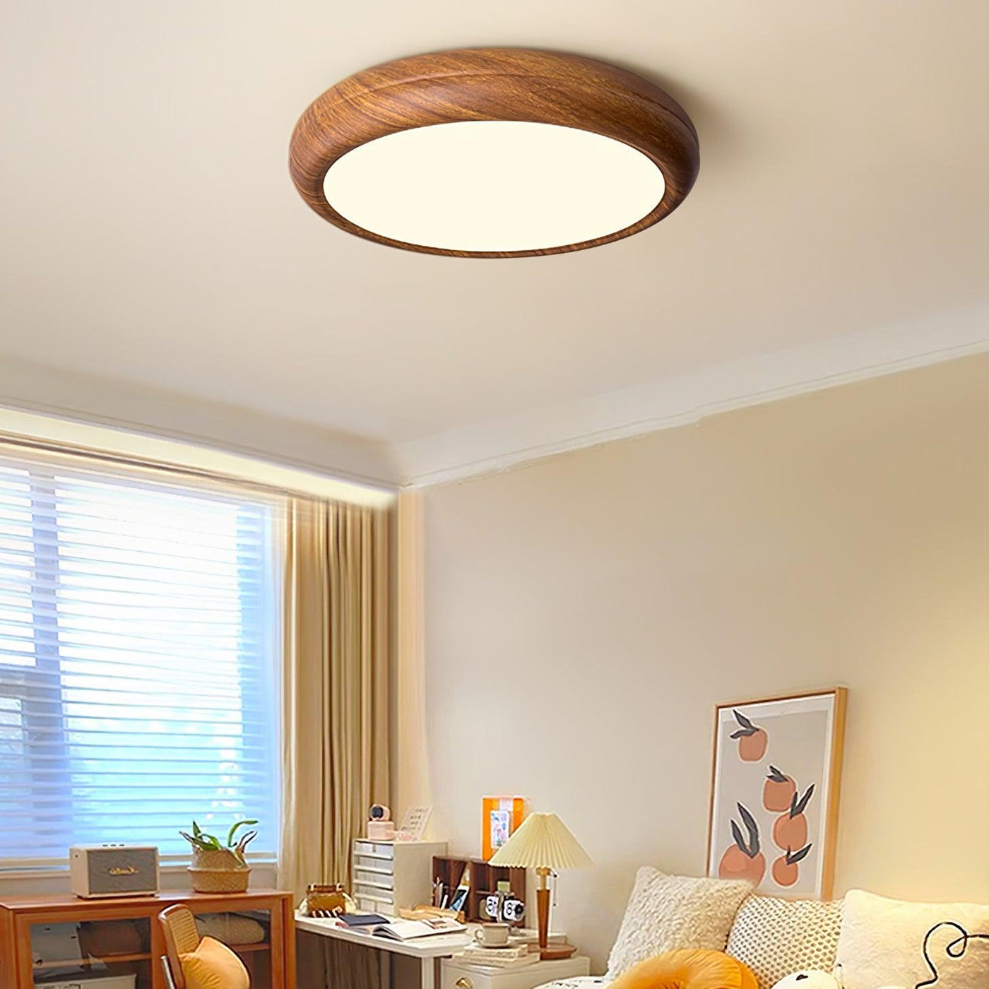 Nordic Round Wooden Ceiling Light – LED Flush Mount (Warm White 3000K, 18W-36W, 110-240V)