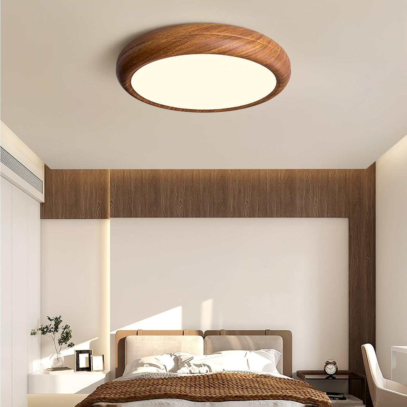 Nordic Round Wooden Ceiling Light – LED Flush Mount (Warm White 3000K, 18W-36W, 110-240V)