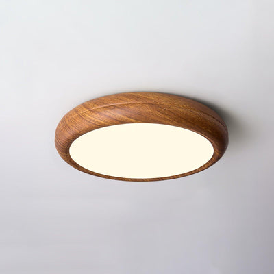 Nordic Round Wooden Ceiling Light – LED Flush Mount (Warm White 3000K, 18W-36W, 110-240V)