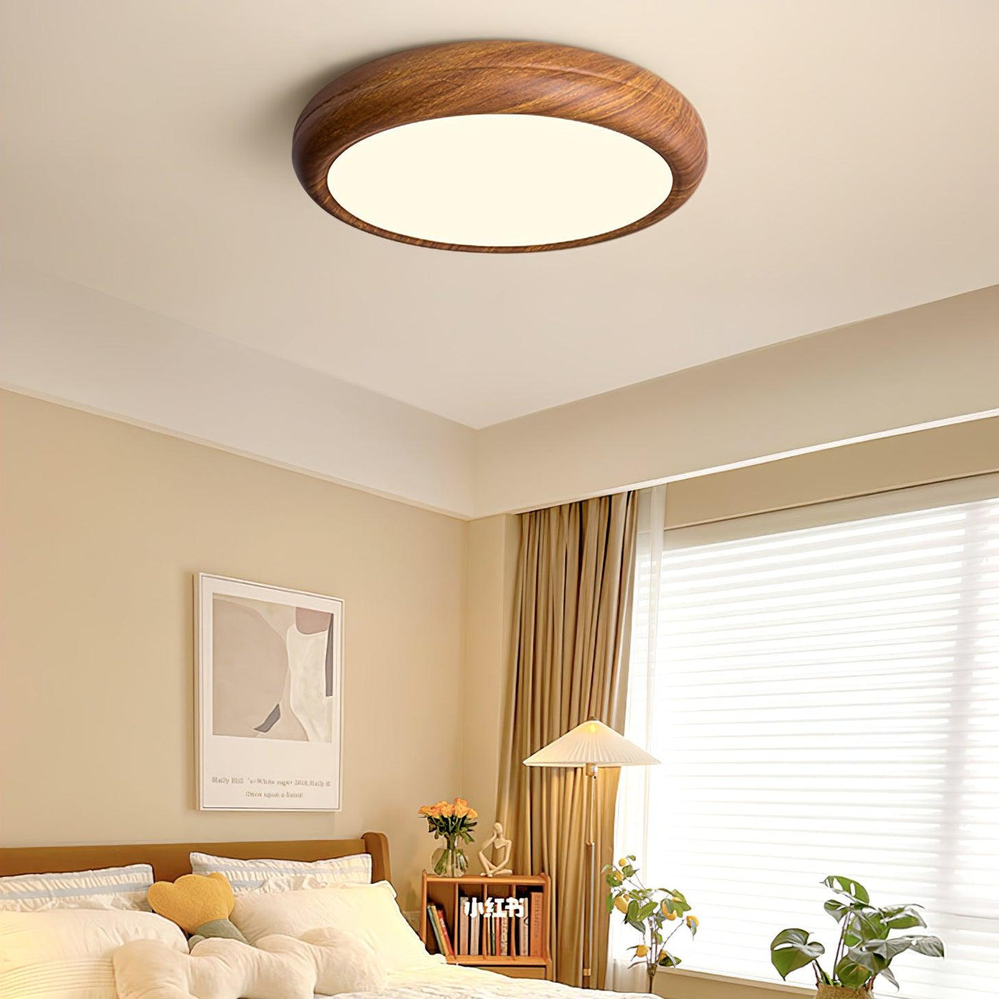 Nordic Round Wooden Ceiling Light – LED Flush Mount (Warm White 3000K, 18W-36W, 110-240V)
