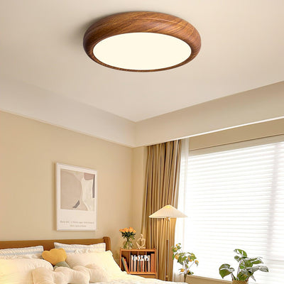 Nordic Round Wooden Ceiling Light – LED Flush Mount (Warm White 3000K, 18W-36W, 110-240V)