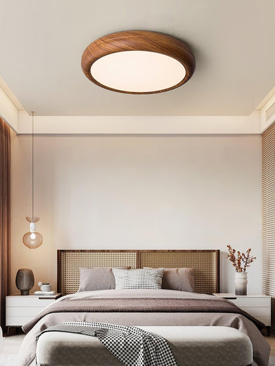 Nordic Round Wooden Ceiling Light – LED Flush Mount (Warm White 3000K, 18W-36W, 110-240V)