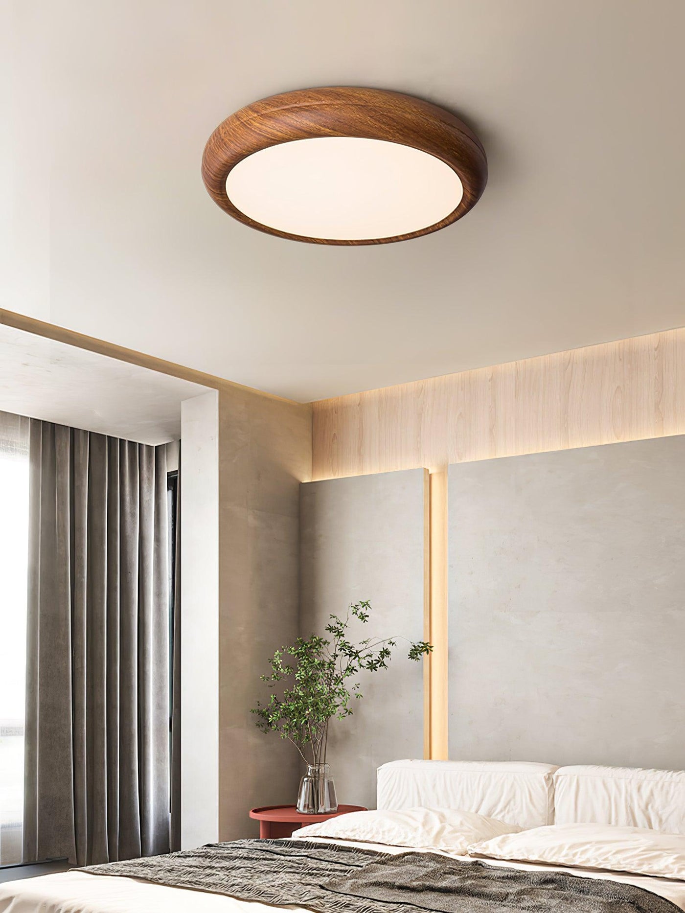 Nordic Round Wooden Ceiling Light – LED Flush Mount (Warm White 3000K, 18W-36W, 110-240V)