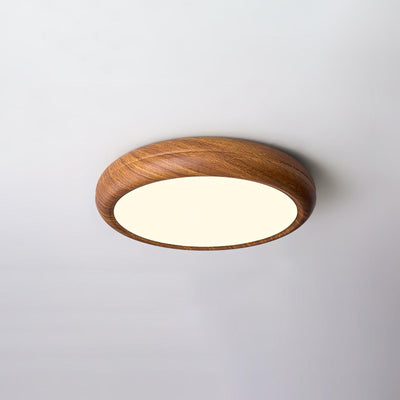 Nordic Round Wooden Ceiling Light – LED Flush Mount (Warm White 3000K, 18W-36W, 110-240V)