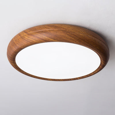 Nordic Round Wooden Ceiling Light – LED Flush Mount (Warm White 3000K, 18W-36W, 110-240V)