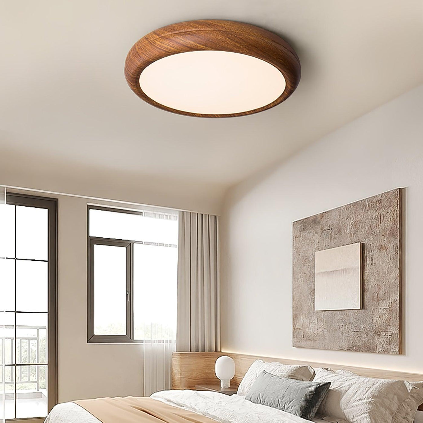 Nordic Round Wooden Ceiling Light – LED Flush Mount (Warm White 3000K, 18W-36W, 110-240V)