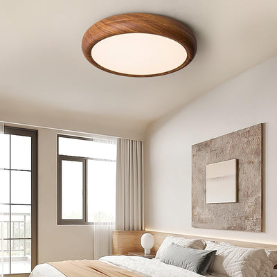 Nordic Round Wooden Ceiling Light – LED Flush Mount (Warm White 3000K, 18W-36W, 110-240V)
