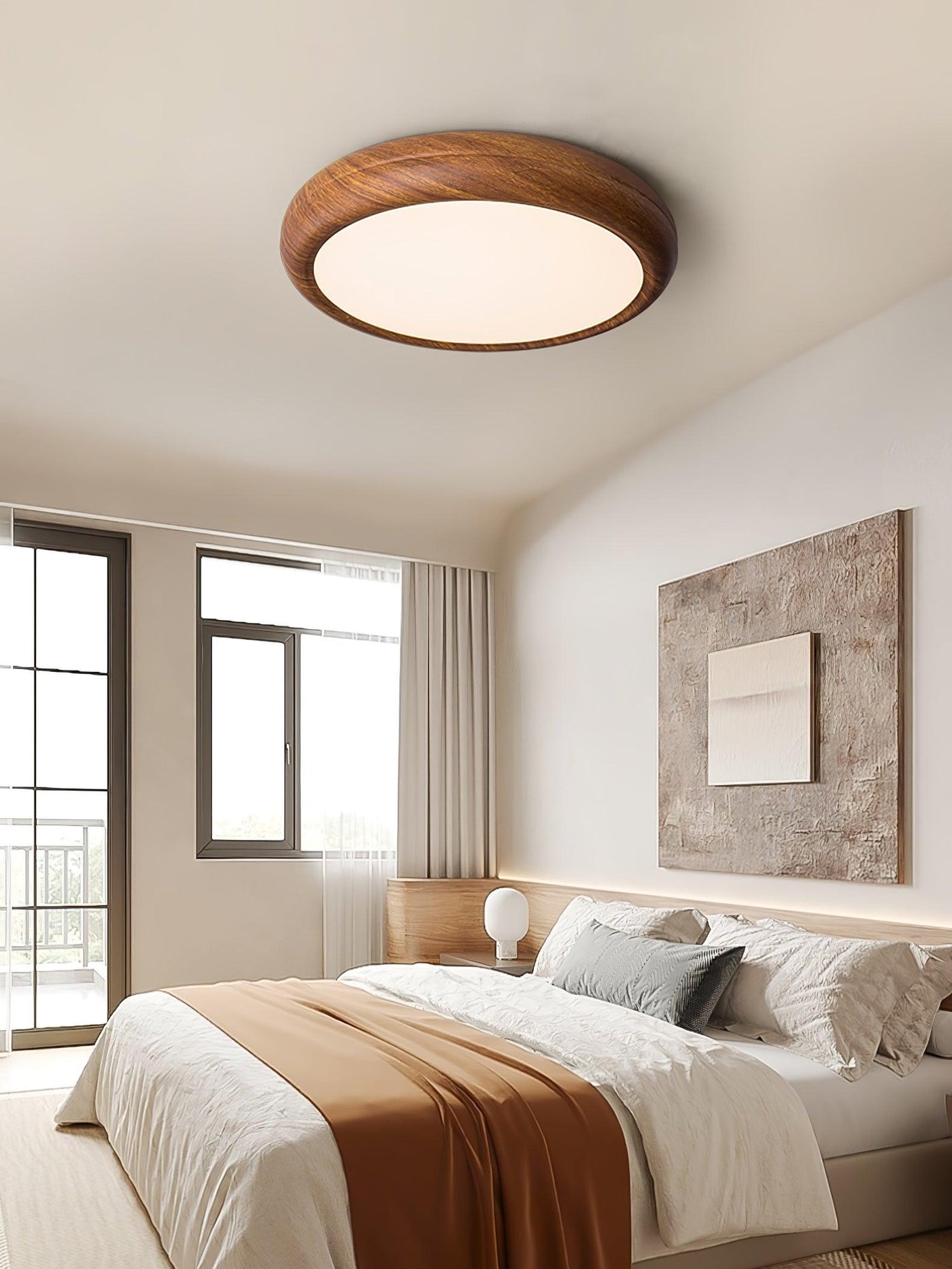 Nordic Round Wooden Ceiling Light – LED Flush Mount (Warm White 3000K, 18W-36W, 110-240V)