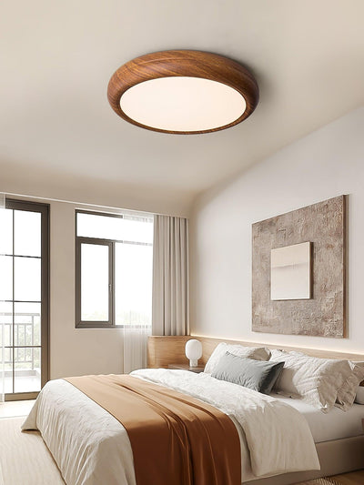 Nordic Round Wooden Ceiling Light – LED Flush Mount (Warm White 3000K, 18W-36W, 110-240V)