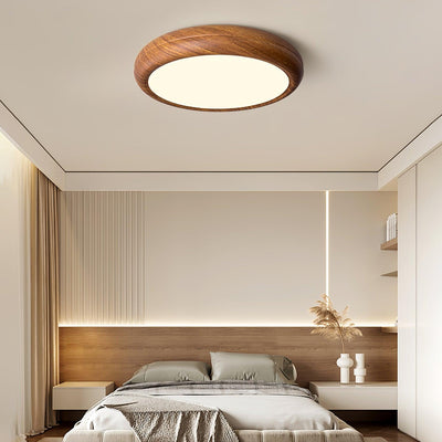 Nordic Round Wooden Ceiling Light – LED Flush Mount (Warm White 3000K, 18W-36W, 110-240V)