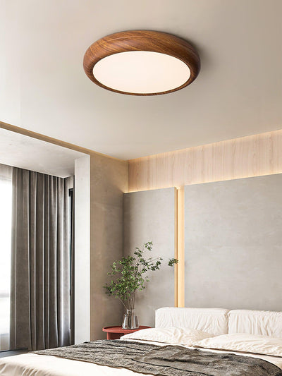 Nordic Round Wooden Ceiling Light – LED Flush Mount (Warm White 3000K, 18W-36W, 110-240V)