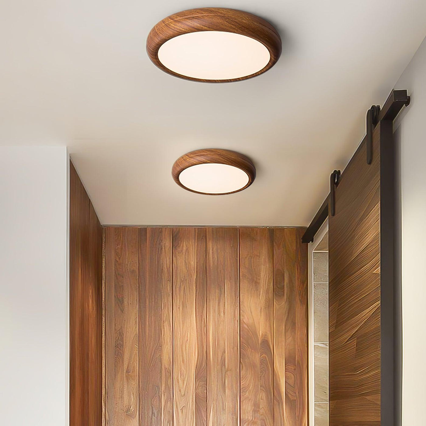 Nordic Round Wooden Ceiling Light – LED Flush Mount (Warm White 3000K, 18W-36W, 110-240V)