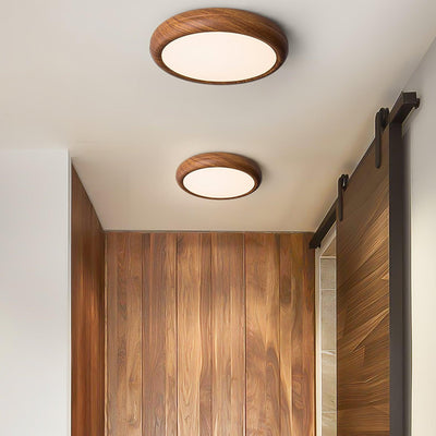 Nordic Round Wooden Ceiling Light – LED Flush Mount (Warm White 3000K, 18W-36W, 110-240V)