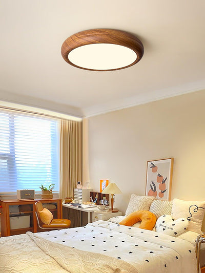 Nordic Round Wooden Ceiling Light – LED Flush Mount (Warm White 3000K, 18W-36W, 110-240V)