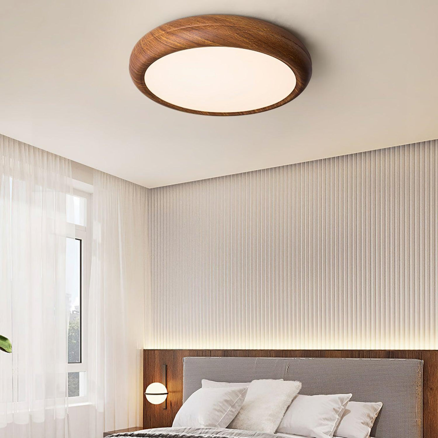 Nordic Round Wooden Ceiling Light – LED Flush Mount (Warm White 3000K, 18W-36W, 110-240V)