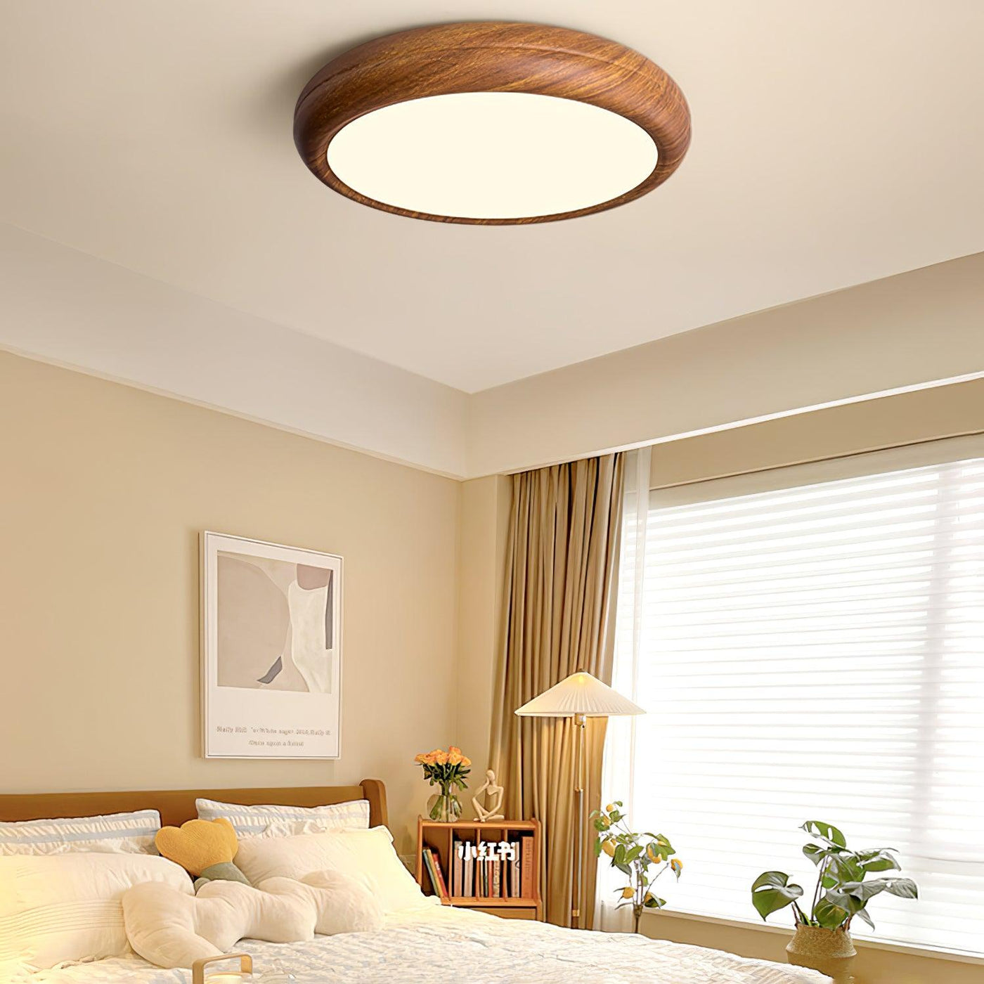 Nordic Round Wooden Ceiling Light – LED Flush Mount (Warm White 3000K, 18W-36W, 110-240V)