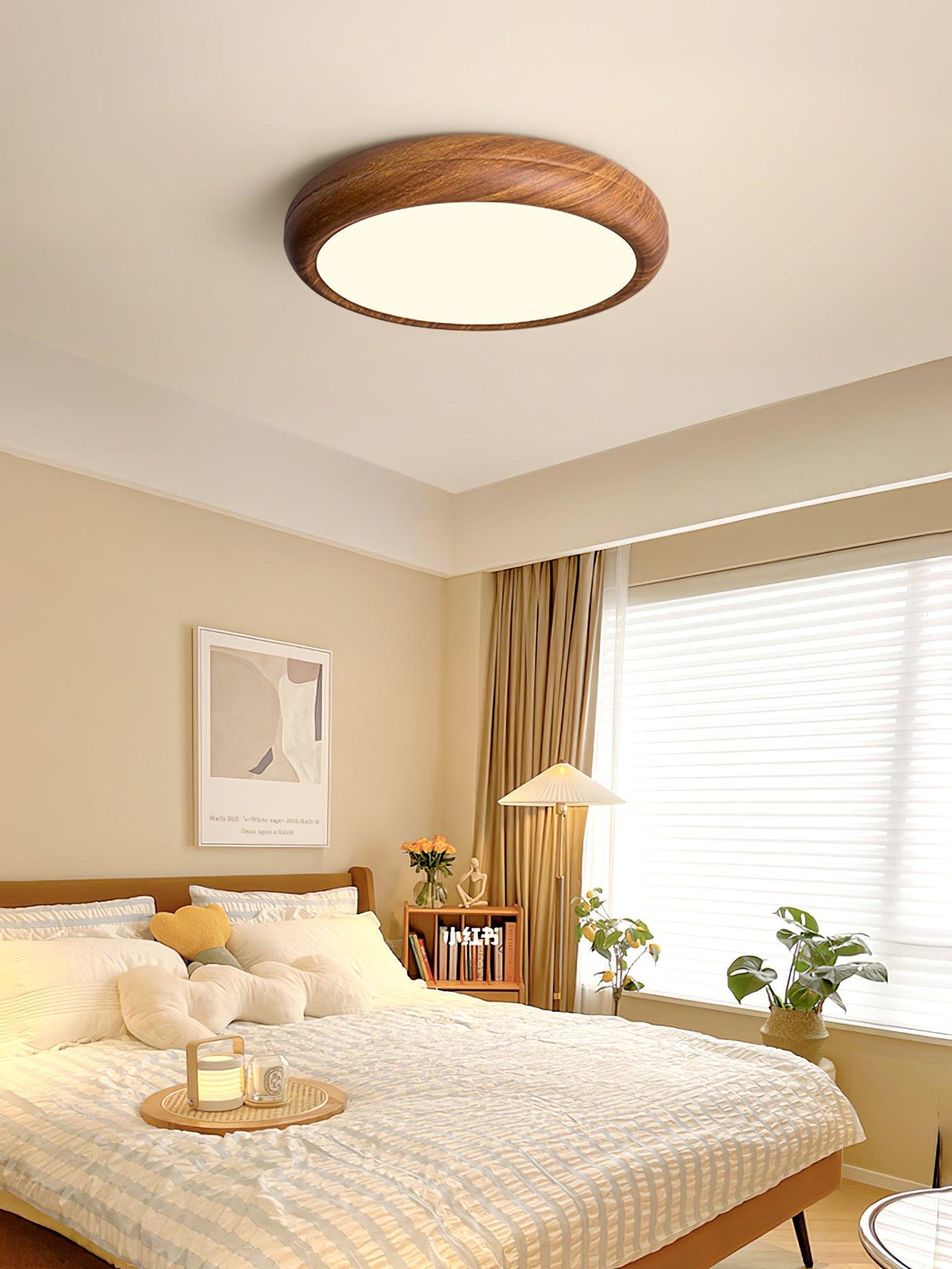 Nordic Round Wooden Ceiling Light – LED Flush Mount (Warm White 3000K, 18W-36W, 110-240V)
