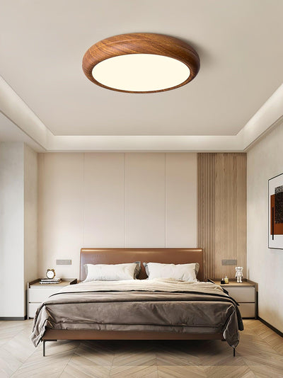 Nordic Round Wooden Ceiling Light – LED Flush Mount (Warm White 3000K, 18W-36W, 110-240V)