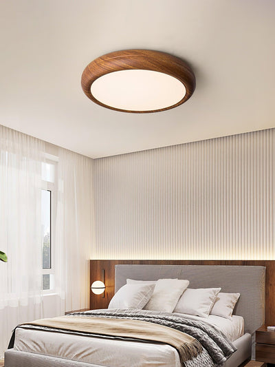 Nordic Round Wooden Ceiling Light – LED Flush Mount (Warm White 3000K, 18W-36W, 110-240V)