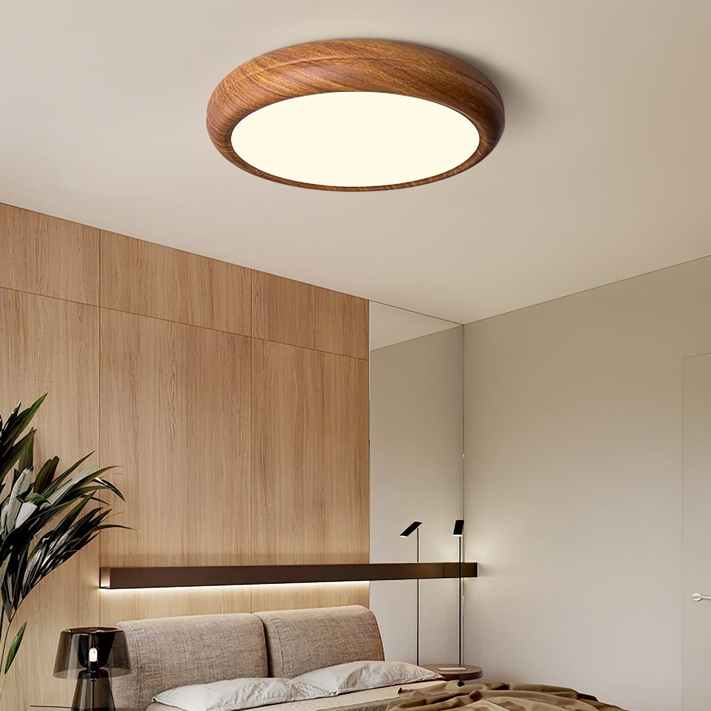 Nordic Round Wooden Ceiling Light – LED Flush Mount (Warm White 3000K, 18W-36W, 110-240V)