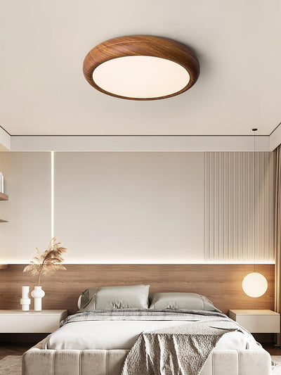 Nordic Round Wooden Ceiling Light – LED Flush Mount (Warm White 3000K, 18W-36W, 110-240V)