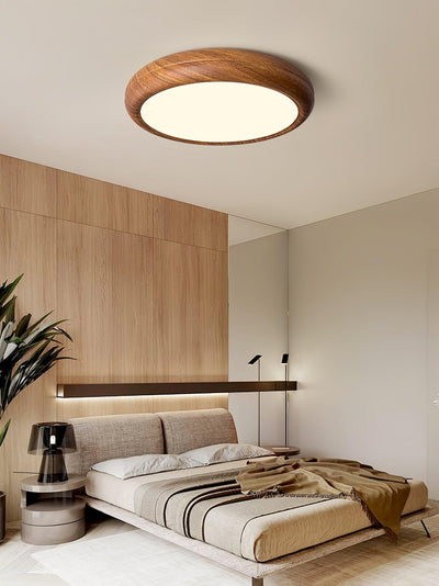 Nordic Round Wooden Ceiling Light – LED Flush Mount (Warm White 3000K, 18W-36W, 110-240V)