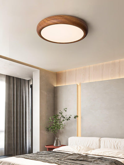 Nordic Round Wooden Ceiling Light – LED Flush Mount (Warm White 3000K, 18W-36W, 110-240V)