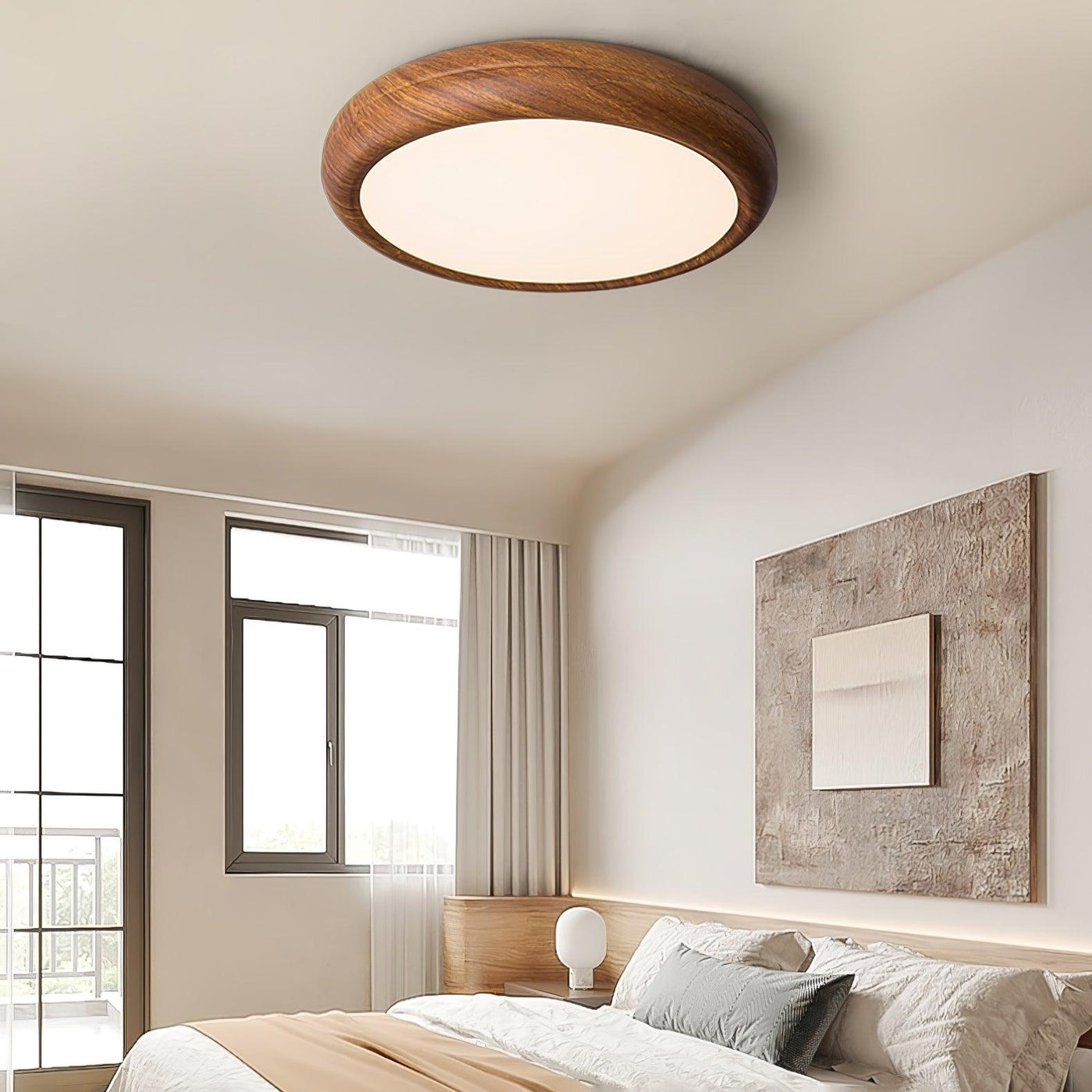 Nordic Round Wooden Ceiling Light – LED Flush Mount (Warm White 3000K, 18W-36W, 110-240V)